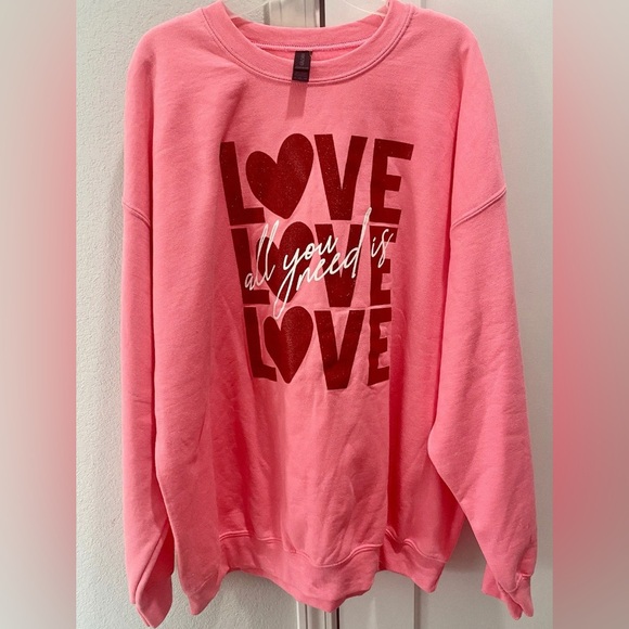 Gildan Tops - Women’s Valentine’s Hot Pink Gildan All You Need Is Love Plus Sweatshirt 2X